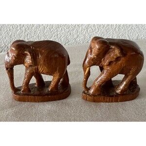 Wooden Elephant w/Tusk Set Of 2 Carved Small
